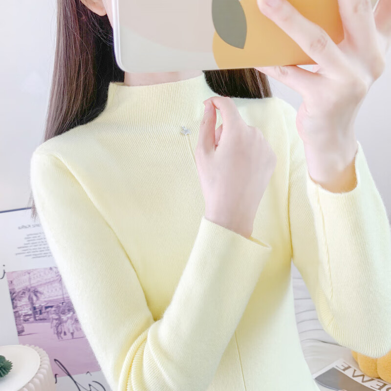 香影纯半高领毛衣打底衫2025新款女秋冬氛围感穿搭上衣温柔风百搭针织衫 蓝色 S (建议95-105斤)