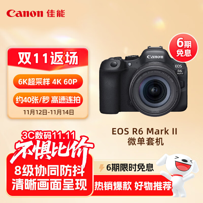 佳能（Canon）EOS R6 Mark II R6二代 新标准全画幅微单相机R62 24-105 STM标准镜头套装