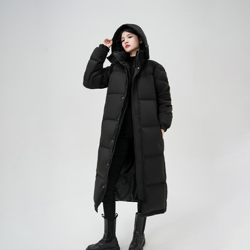 BOBBY BIZZ95%白鹅绒羽绒服男女2025新款超长款外套情侣过膝加厚宽松中戏服 黑色 ３XL 180到210斤