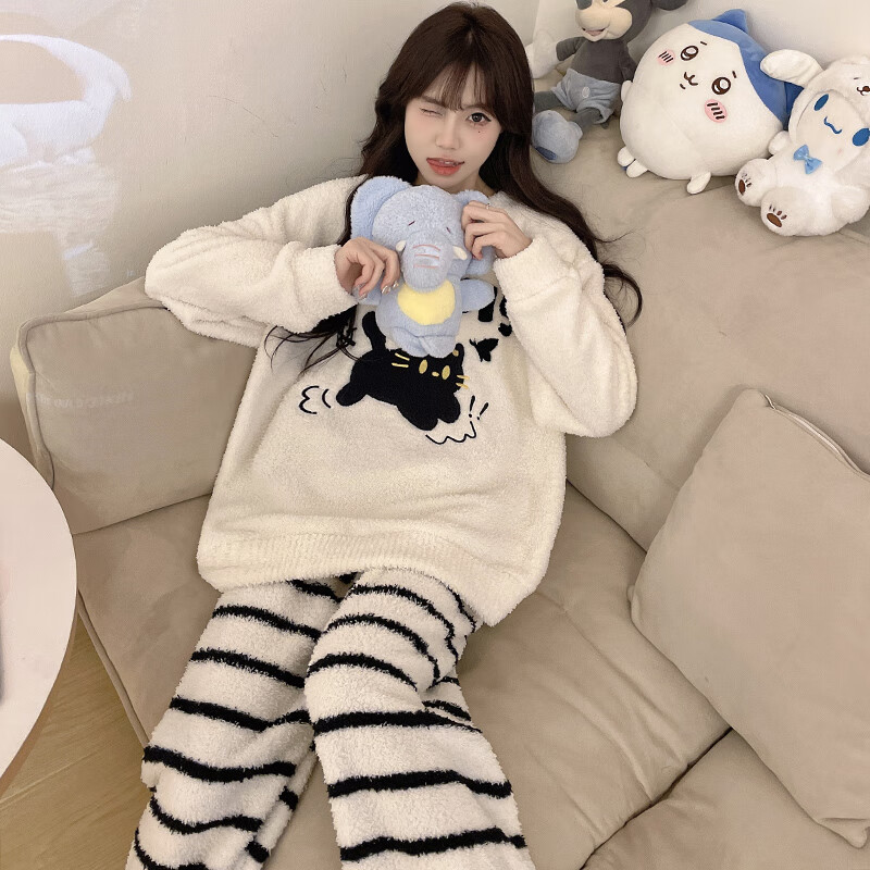 都市丽人半边绒睡衣女士秋冬季2025新款家居服女生睡衣加绒加厚居家服 女士家居服可外传 M （推荐80-100斤）