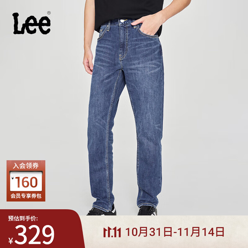 Lee【张凌赫代言】25新品舒适锥形五袋款中蓝色男牛仔裤A08178 中蓝色 28