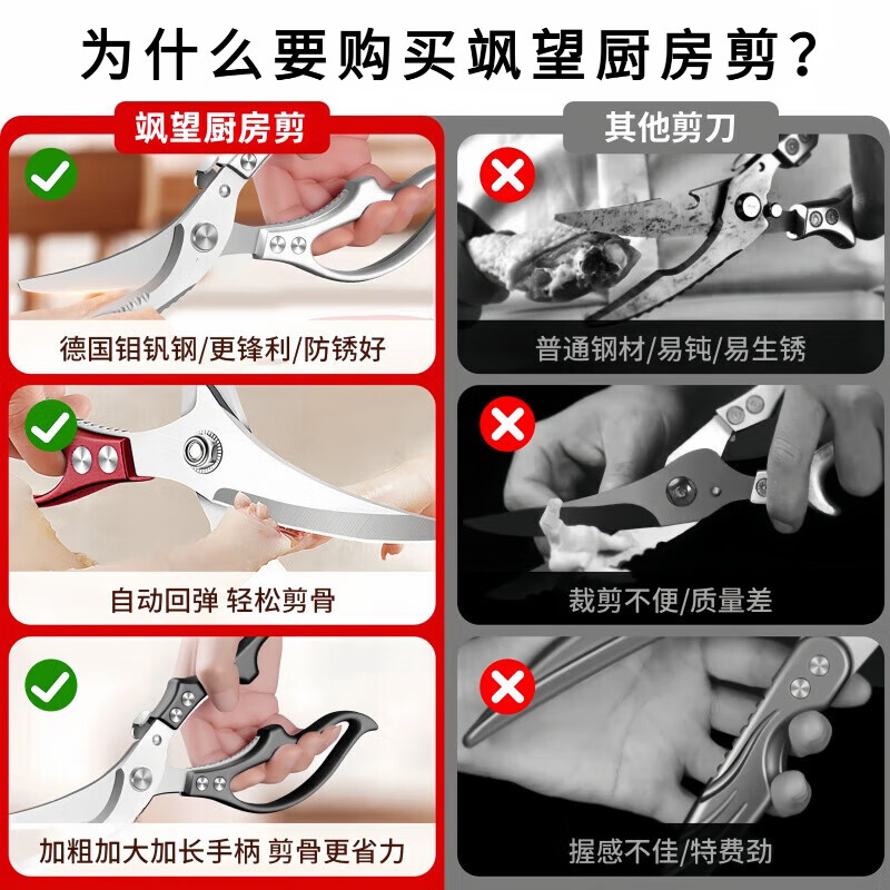 飒望德国厨房剪刀家用食品级不锈钢专用剪辅食烤肉剪刀剪鸡鸭鹅骨头 【升级加厚不锋利包赔】强力鸡骨剪
