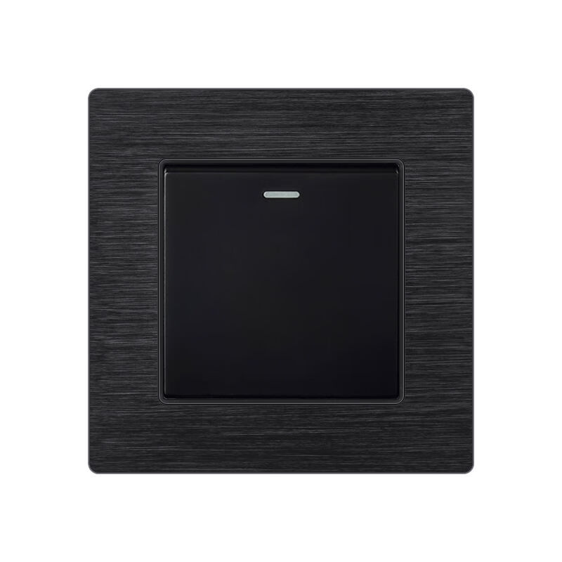 fiko黑色铝拉丝开关插座面板家用单联二位二开双控电源灯开关 一开单