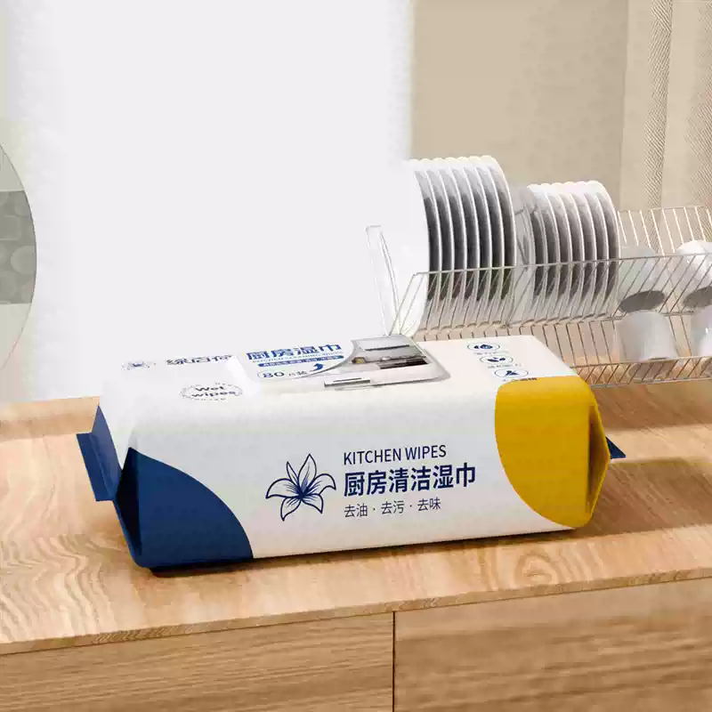 绿百荷葵妈甄好绿百荷厨房添加椰油精华不伤手大包装专用湿巾 1张*1包 1层 1包