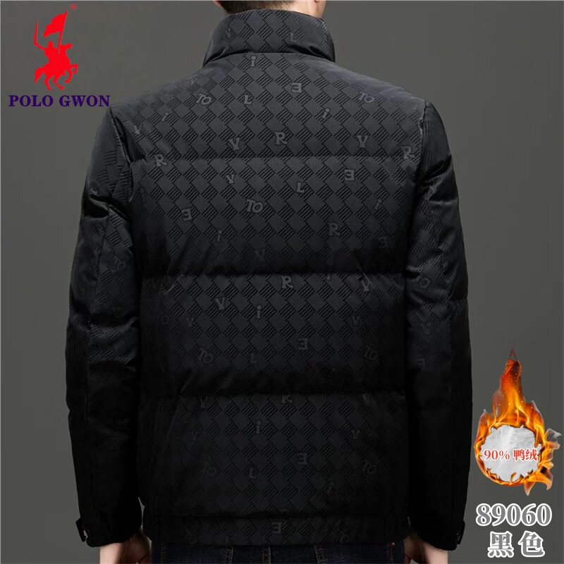 POLOGWON保罗男装羽绒服男短款加厚保暖休闲商务印花2025冬季新款外套男 黑色 3XL (190) 180-200斤