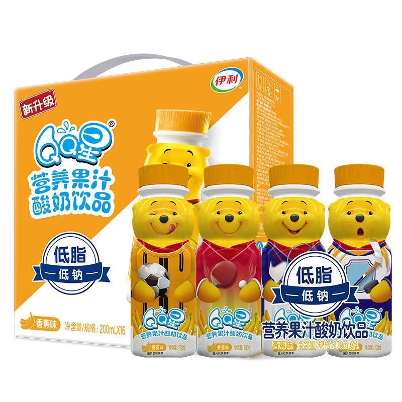 伊利QQ星揉揉小肚子果汁营养饮品草莓儿童奶180ml16瓶儿童酸奶香蕉味 -QQ星果汁酸奶香蕉味200ml*16