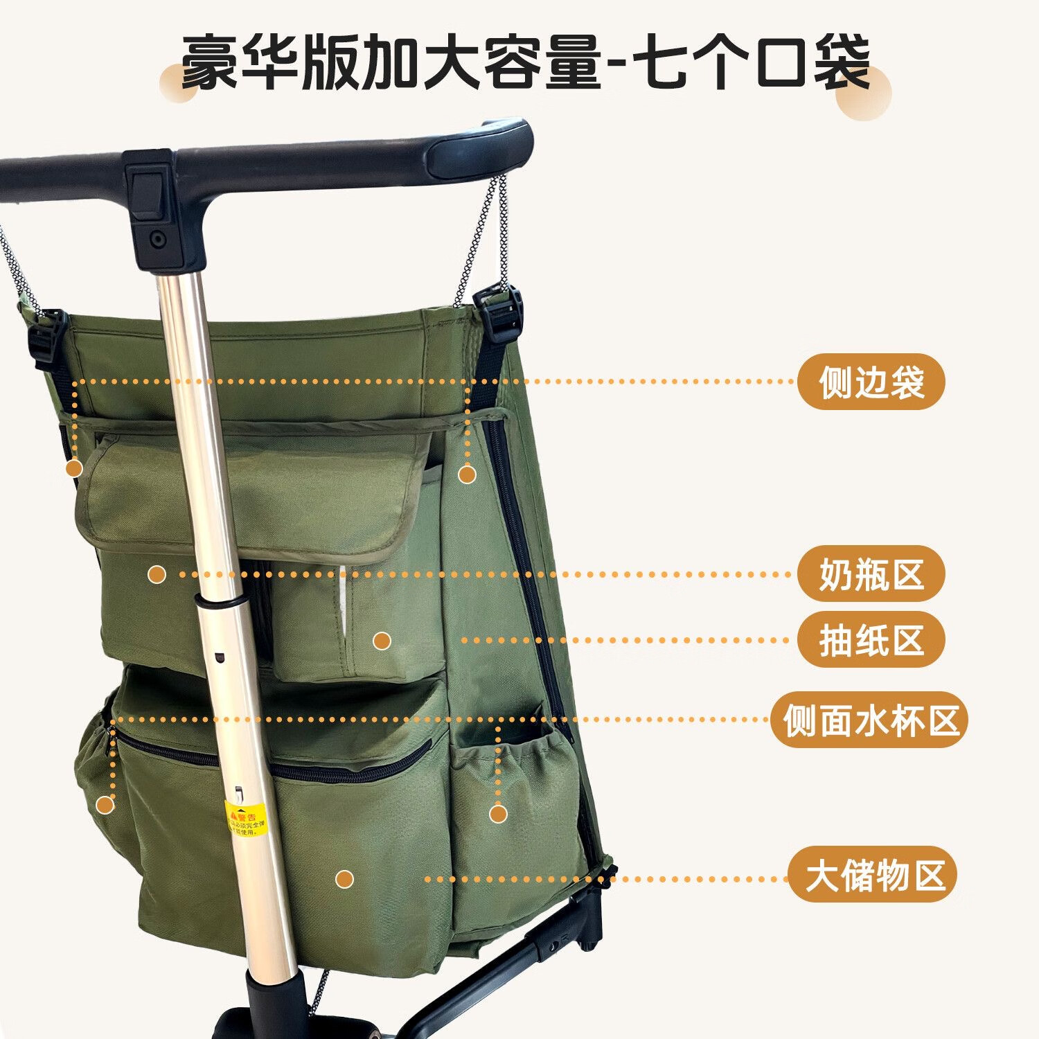 丸丫T2-2丸丫配件新款扶手靠背坐垫挂袋配件小虎子扶手配件推车配件 丛林绿扶手+跨带+7口挂袋(推荐购买)