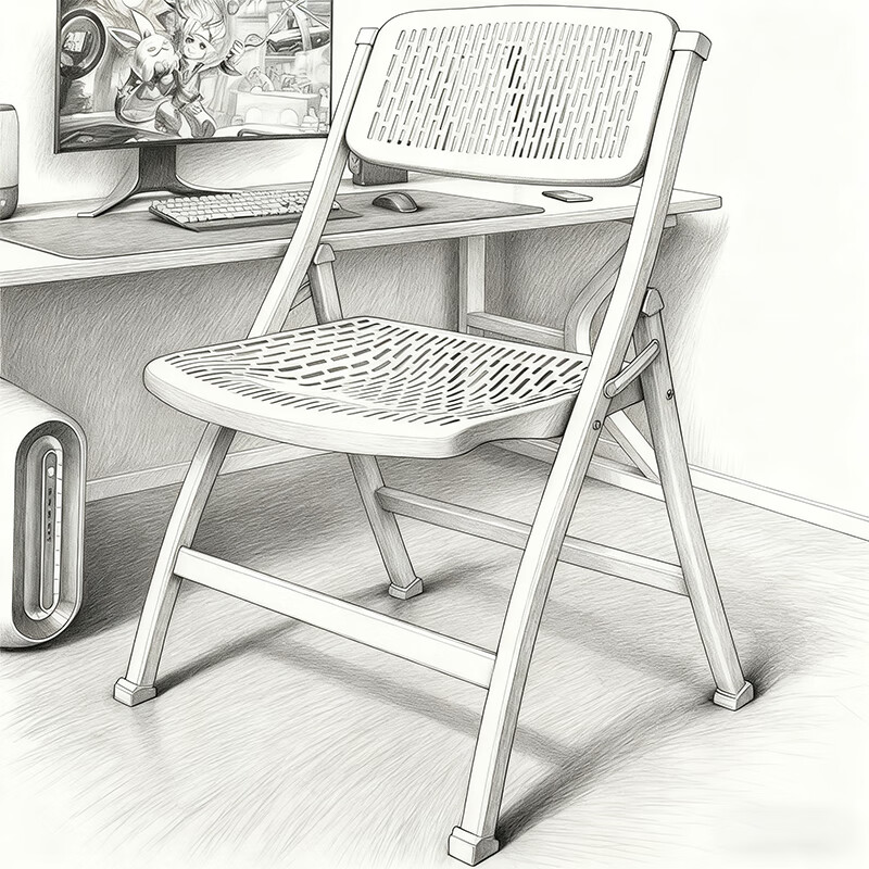 尔思家塑料折叠椅子家用宿舍靠背椅客厅小椅子防滑户外折叠凳会议办公椅 全白