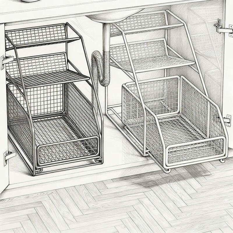 尔思家卫生间下水槽置物架浴室柜子收纳分层架洗漱台下方抽拉式橱柜拉篮 白色大号