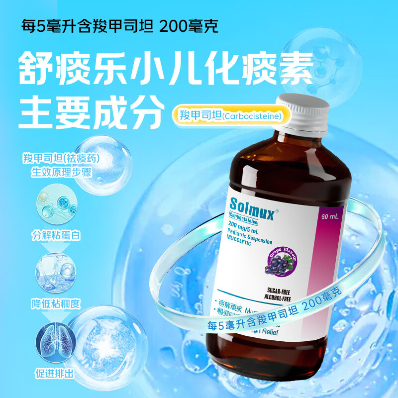 舒痰乐 儿童成人止咳化痰水 多痰止咳清肺化痰支气管炎口服液 清新葡萄味 香港进口 【家庭预防常备装】60ml*2瓶