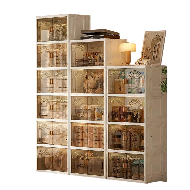 也雅（Yeya） 免安裝收納柜多層置物柜家用寶寶衣服折疊衣柜塑料柜子儲物柜 【6層】歐灰透磁吸門-帶滑輪 .