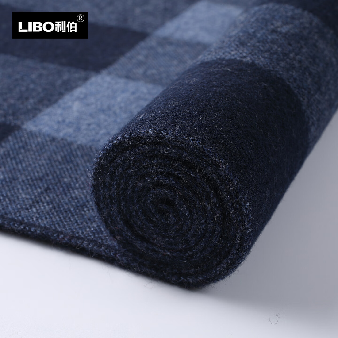 利伯100%羊毛围巾2025新款男士冬季保暖格子加厚围脖高档礼物送爸爸 宝蓝色