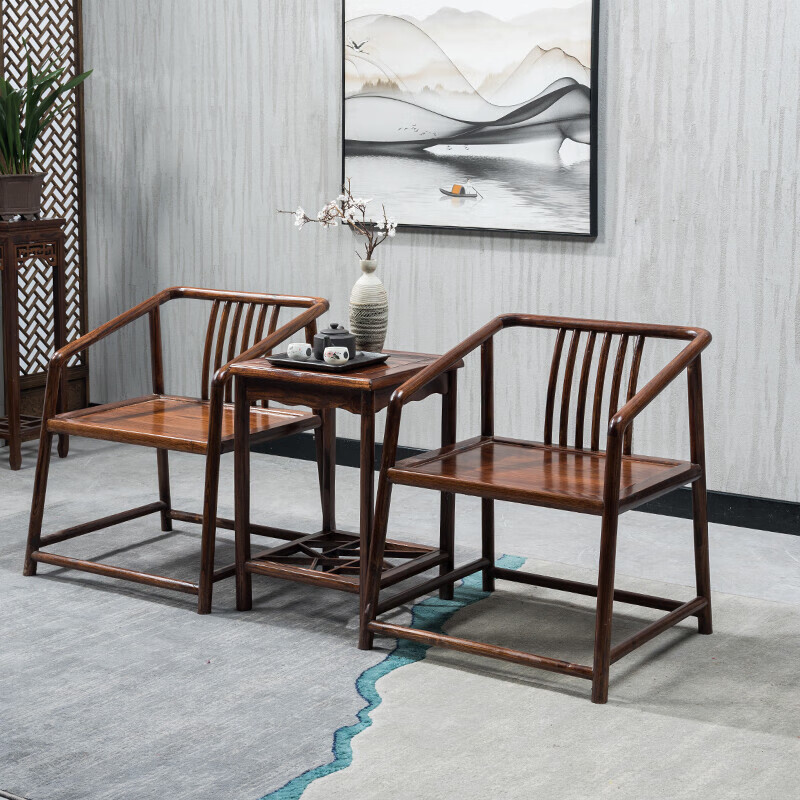 中式实木太师椅皇宫椅圈椅三件套茶几月牙椅仿古靠背椅官帽椅家用 太师椅三件套（加厚款）