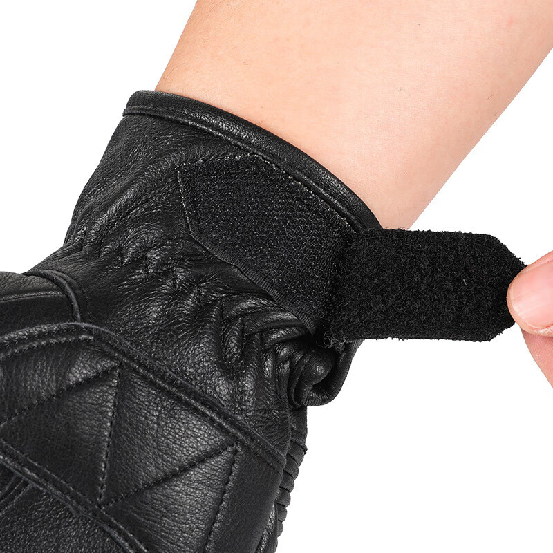 PICTURE法国进口牛皮硬壳手套男士户外运动健身长指黑色手套触屏越野摩托 黑色 XL