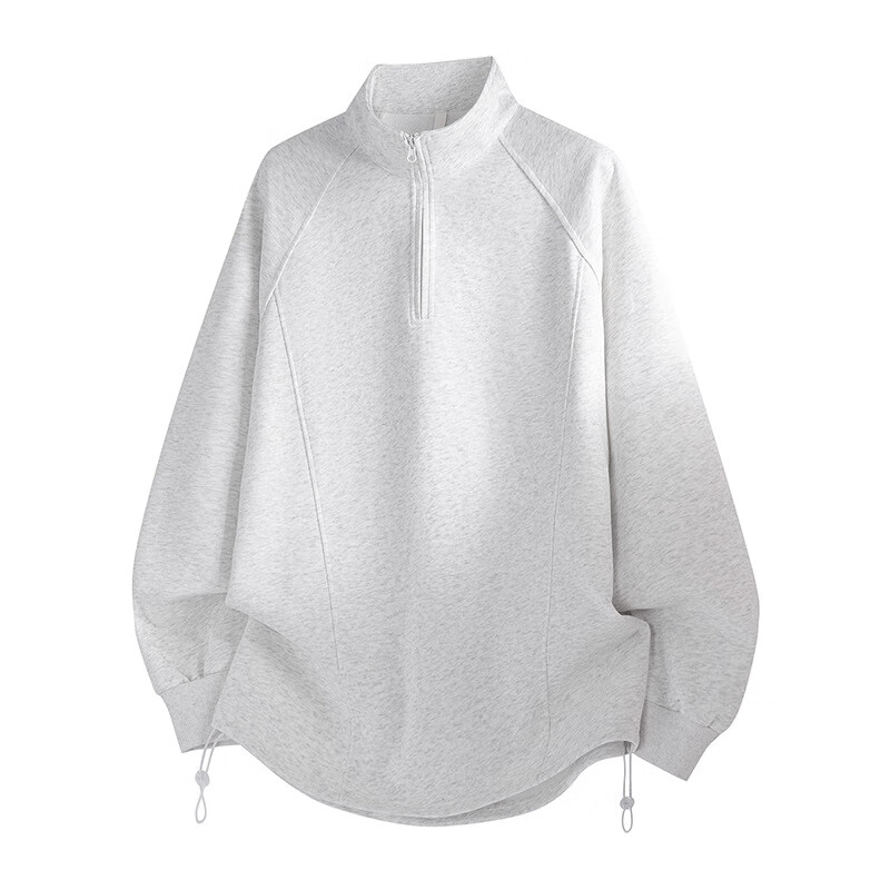 维路雅美式立领半拉链卫衣男春秋2025新款重磅无帽上衣长袖内搭打底衫潮 白花灰/加绒 XL