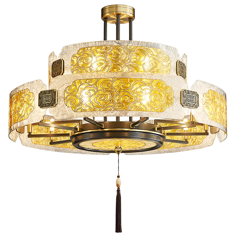 佐燈奴現(xiàn)代新中式吊燈客廳燈琺瑯彩玻璃國標(biāo)全銅燈具餐廳燈酒店高檔燈 3頭全銅琺瑯彩/三色燈泡+中性led