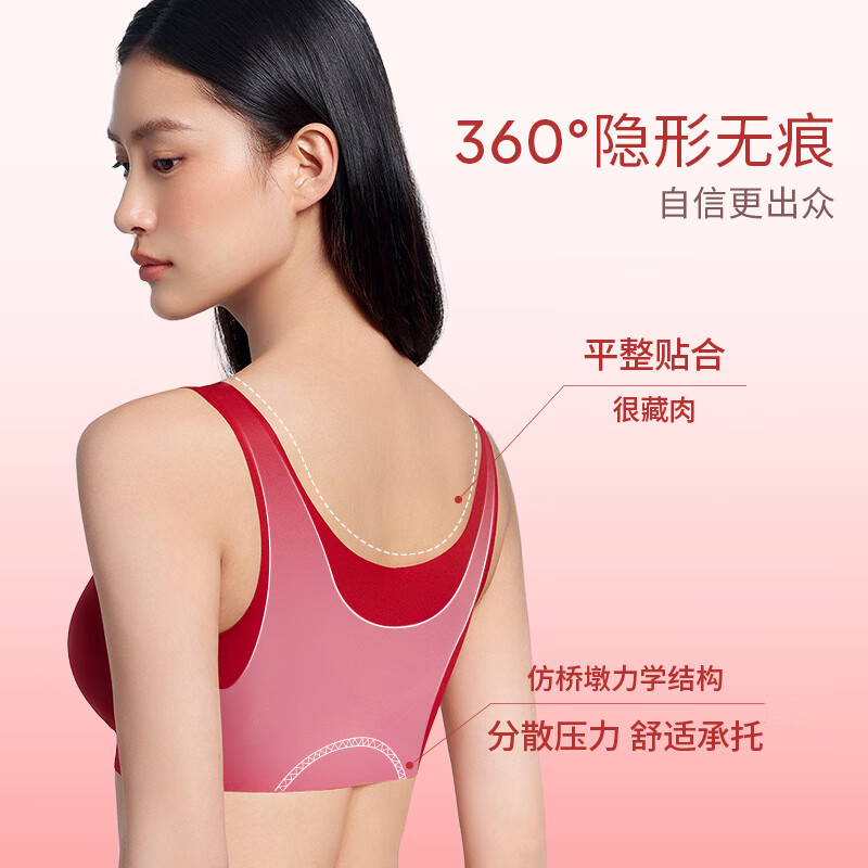 奶糖派悬浮2.0软支撑无钢圈内衣内裤本命年送礼物婚庆套装文胸新年红品 丝绒红【礼盒装】 L 01(85C-E/90C-D)