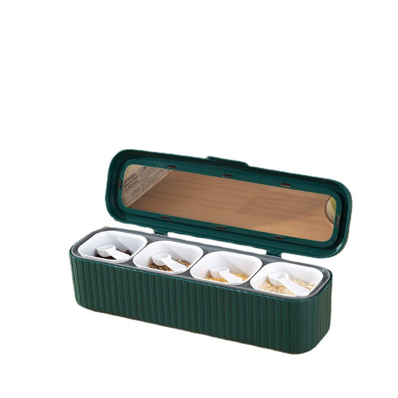 洋臣北欧家用调味盒分隔式四合一佐料密封套装家用防潮带盖厨房调料盒 深蓝色 单件装 600ml