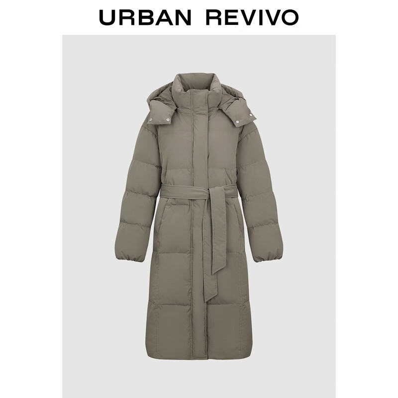 UR冬季新款女装潮流连帽立领系带长款羽绒服UWJ150118 咖棕 S