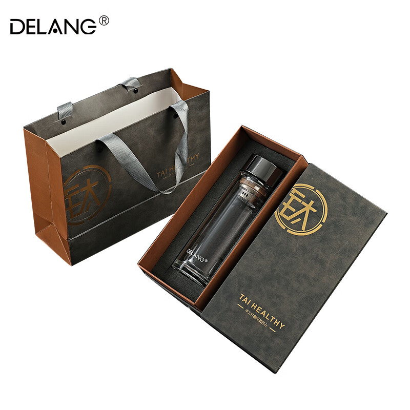 德琅（DELANG）德国品牌水杯双层玻璃杯商务办公玻璃杯 双层纯钛弱碱玻璃杯DL8803