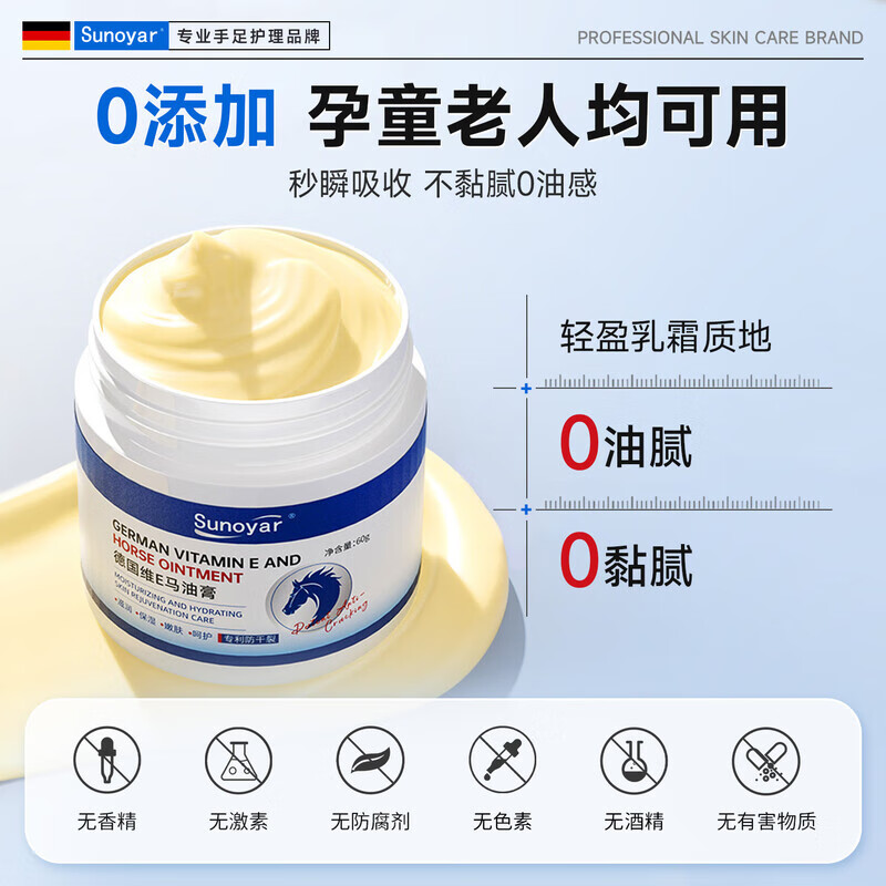 Sunoyar德国维E马油防裂膏手足裂干裂脚后跟开裂护手硬皮跟皲裂 1盒装【局部适用】德国品质医研级防干裂滋润