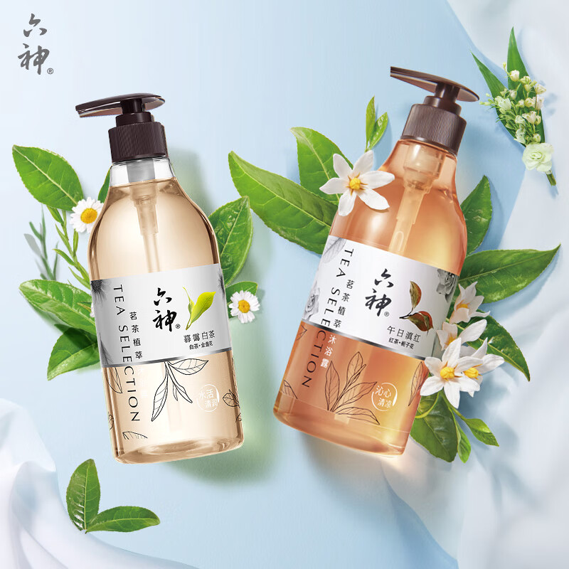 六神沐浴露茗茶植萃舒缓保湿持久留香清雅茶香475 买   【红茶】送【白茶】 475ml