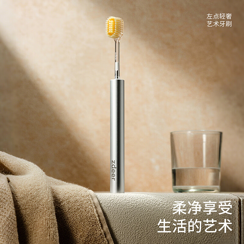 左点zdeer轻奢手动牙刷哑光款可替换刷头家用软毛高颜值铝合金 手柄* 1支 刷头*1 雪银松（Air款）