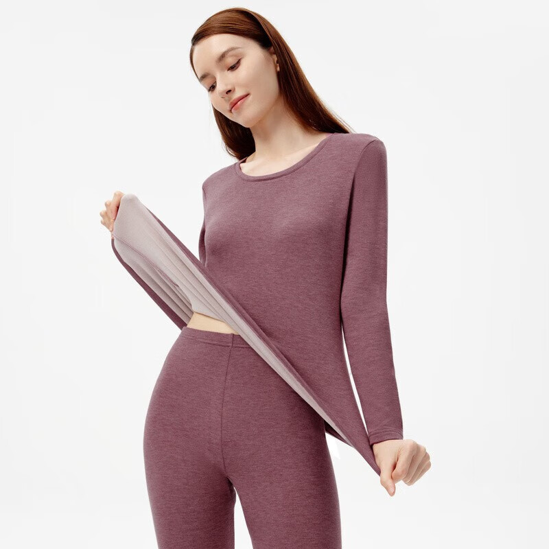 三枪（THREEGUN）热力弹无尺码吸湿秋衣秋裤女情侣保暖内衣双色薄绒礼盒 女 灰紫 S -L（小版）