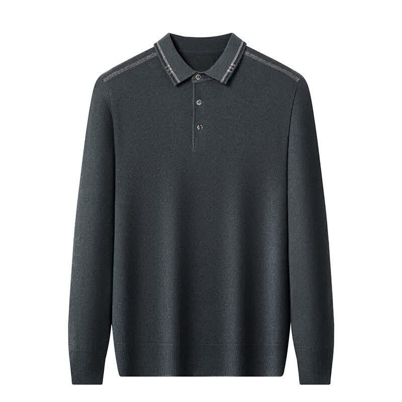 EMZ鄂尔多斯羊绒世家翻领秋冬衫男长袖T恤中年针织衫纯色套头羊毛 黑色 4XL 190