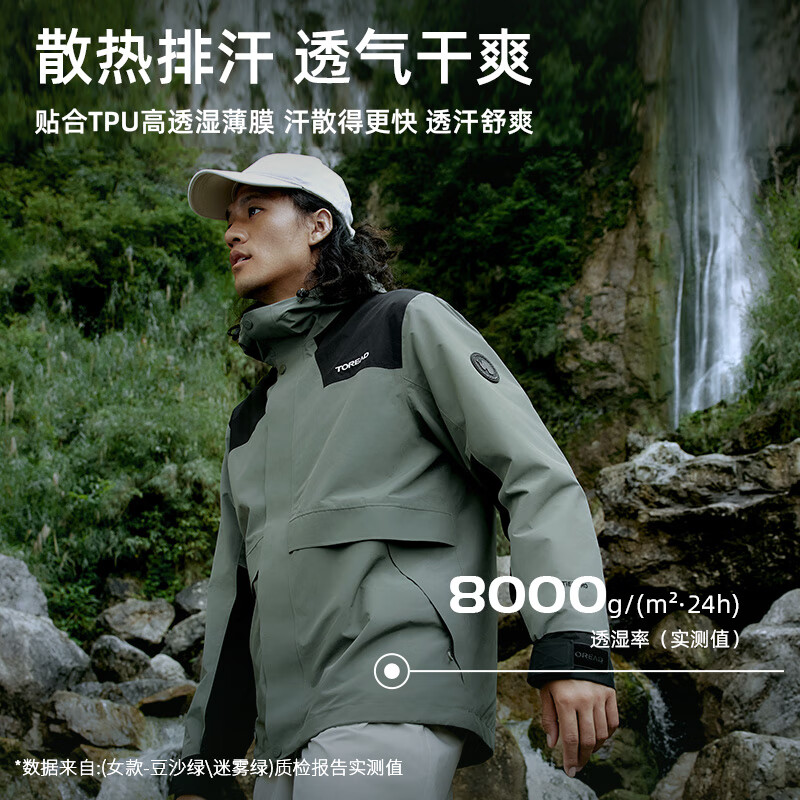 探路者（TOREAD）冲锋衣三合一男户外防水硬壳外套可拆卸抓绒内胆登山服女奥莱特价 男女通款-莎草色黑色 XL