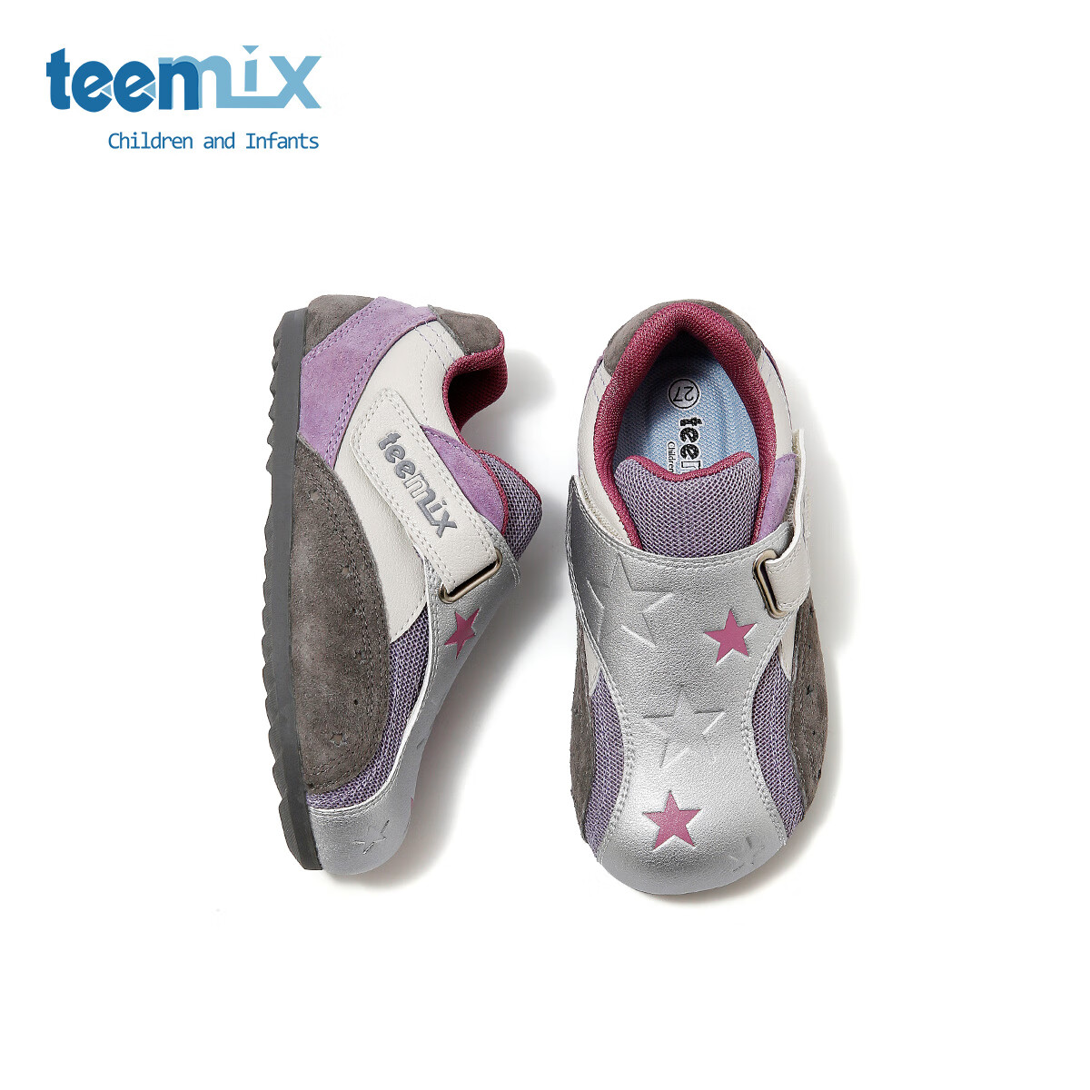 天美意童鞋2025年春秋新款男童女童百搭复古魔术贴休闲单鞋运动鞋 紫色 33