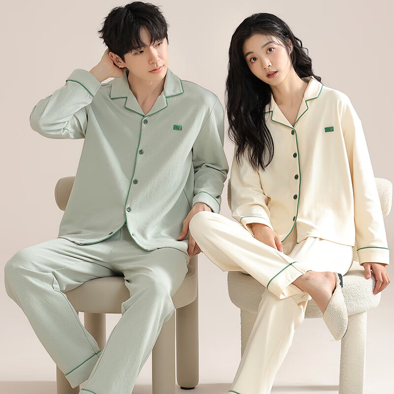 猫人情侣睡衣秋冬季2025新款100%棉男女士长袖简约高级轻奢家居服套装 1号女士家居服套装 100%纯棉 M 【适合80-100斤】