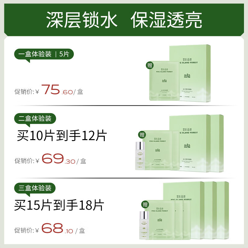 雾屿森林果冻面膜补水面膜嫩肤焕亮熬夜保湿面膜贴片 3盒熬夜补水