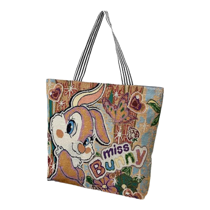 【物超所值】时尚休闲帆布包女单肩包上班托特包帆布袋卡通包包 兔子 大包