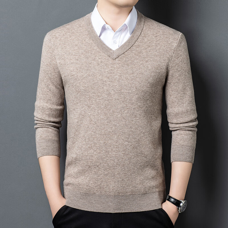 HARTMARX雅戈尔500g重磅加厚男士羊毛衫100纯羊毛秋冬新款纯色V领毛衣打 特黑-100纯羊毛 4XL