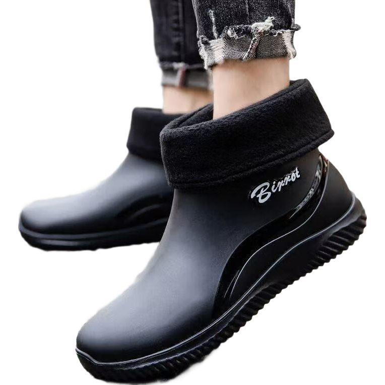 防滑雨鞋男款秋冬短筒耐磨防水鞋厨房涉水工地劳保耐磨软底雨靴男 灰色加棉可拆 43