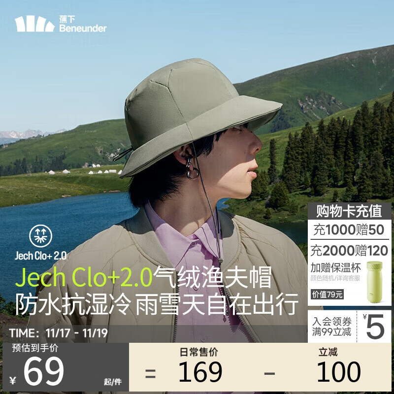 蕉下（beneunder）气绒帽秋冬防晒遮阳帽子男女同款太阳帽保暖渔夫帽