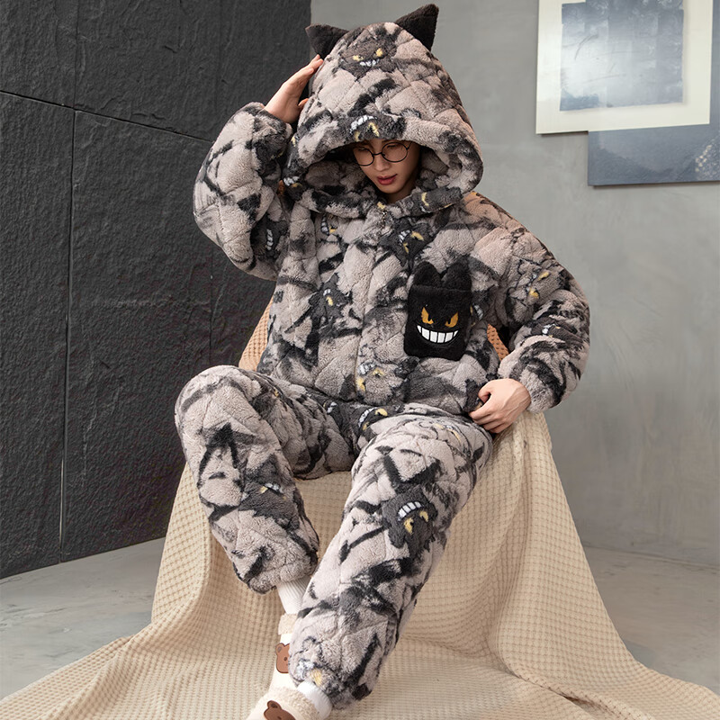 萧淑妃珊瑚绒睡衣男冬季加绒加厚保暖卡通青少年三层夹棉开衫家居服套装 耿鬼 M 京东折扣/优惠券