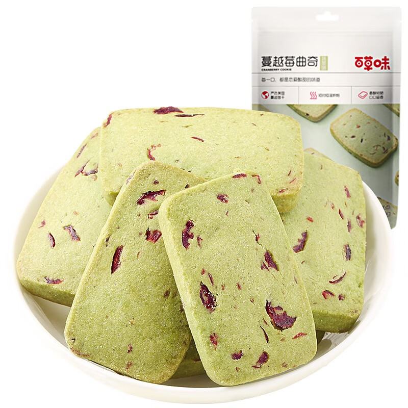 百草味蔓越莓曲奇100g 网红美食饼干点心办公室休闲零食小吃RX 抹茶味100g*1袋