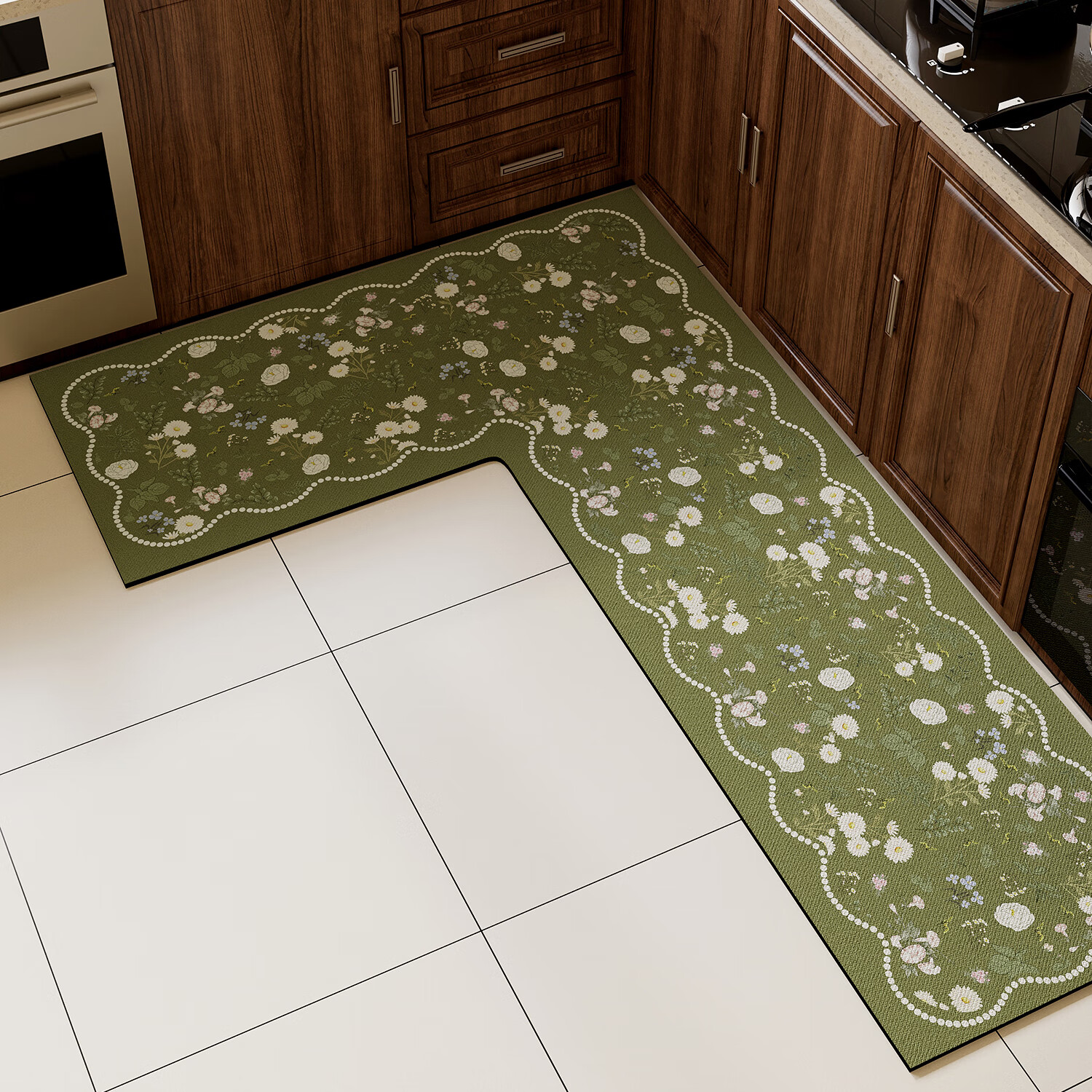 情更浓L型一体高端厨房专用地垫防滑防油中古风硅藻泥地毯灶台吸水脚垫 N亚亚右L 80*120*45CM