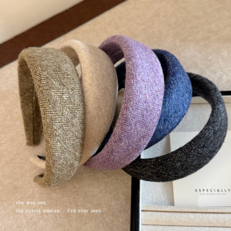 清晨的星星秋冬新款毛呢宽边发箍女款高级感洋气时尚高颅顶头箍外出百搭发卡 紫藤毛呢发箍