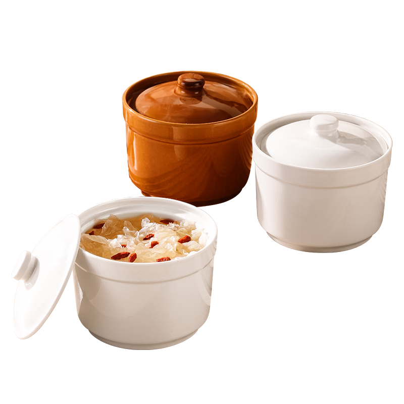 创宙 瓦罐陶瓷炖盅家用隔水带盖燕窝蒸蛋盅碗煲汤内胆沙县酒店商用炖罐 白色【直筒炖盅】单个装 500ml