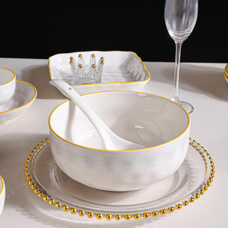 想迦月如烟系列陶瓷餐具2025新款高颜值餐具陶瓷碗盘釉下彩乔迁送礼 8人食32件套装【月如烟】