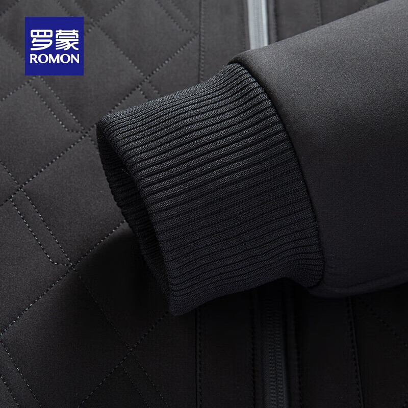 罗蒙（ROMON）加厚棉服2024新款秋冬毛领中老年男士保暖休闲商务防寒棉衣棉袄 黑色 L 175