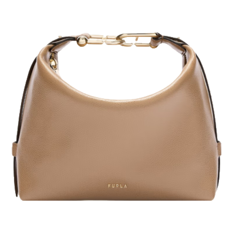 芙拉（FURLA）【早春新品】TONIE牛皮迷你女士輕奢HOBO包流浪包手提包斜挎包 太妃糖色