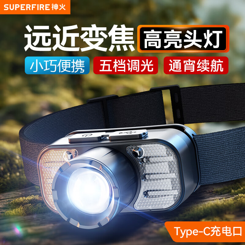 神火（SupFire）头灯变焦强光远射超亮长续航充电户外夜钓防水赶海矿头戴式钓鱼灯