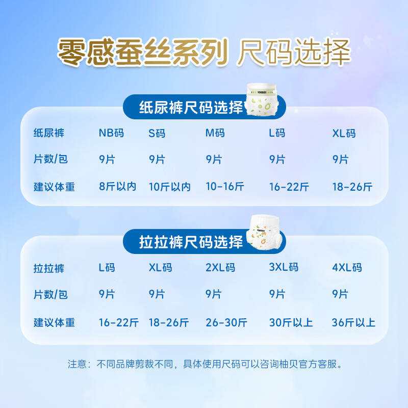 柚贝拉拉裤试用装零感蚕丝护臀新生儿尿不湿防漏超薄干爽组合装便携*9 纸尿裤L码42片(8-11KG)