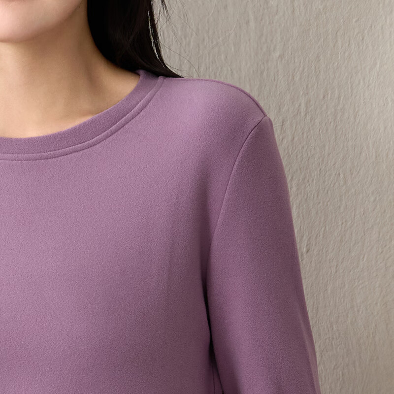 子牧棉麻秋冬装 女韩版双面磨毛德绒圆领长袖打底衫加厚保暖上衣8699 香芋色圆领德绒款 加厚 2XL (建议130-145斤)