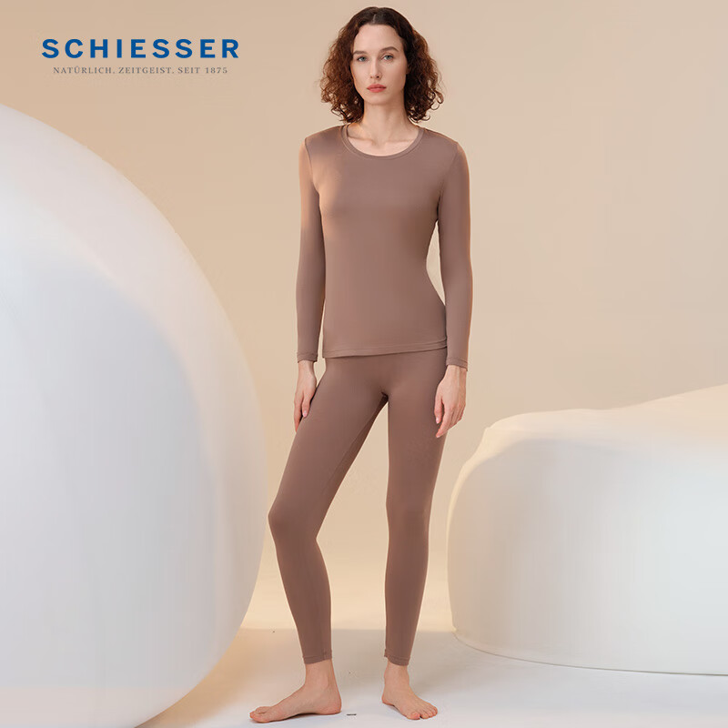 舒雅（Schiesser）男女款圆领3A抗菌长袖长裤保暖内衣套装E5/23887W 女款E0/23891W啡色 M