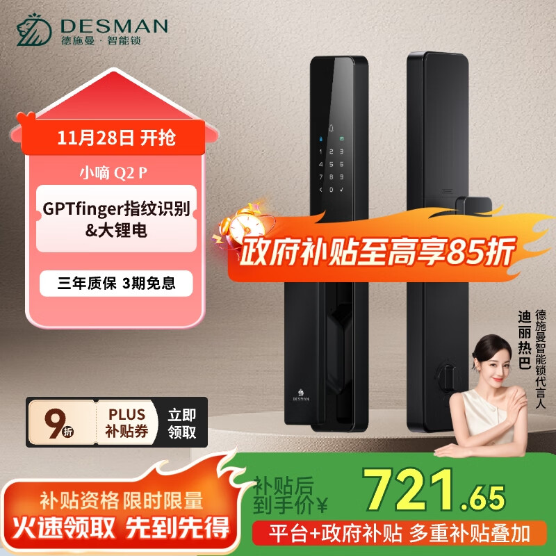 德施曼（DESMAN）智能门锁密码锁入户门 电子锁家用防盗指纹锁 小嘀 Q2P